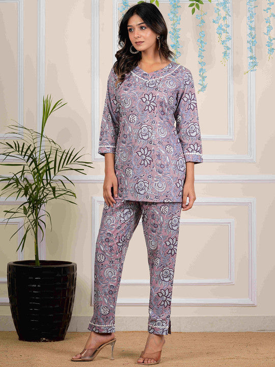 RAJPUTANA CAMISA Printed Pure Cotton Top With Trousers Lavender – photo 4