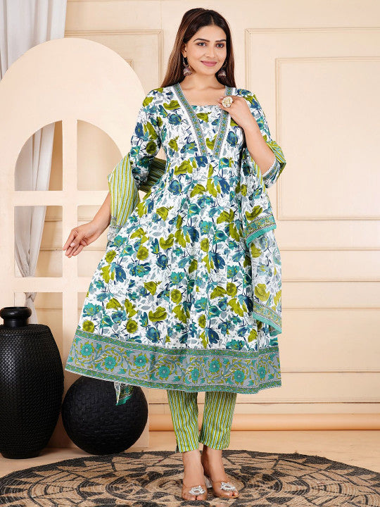 RAJPUTANA CAMISA Women Floral Print Pure Cotton Anarkali Kurta Set – photo 3