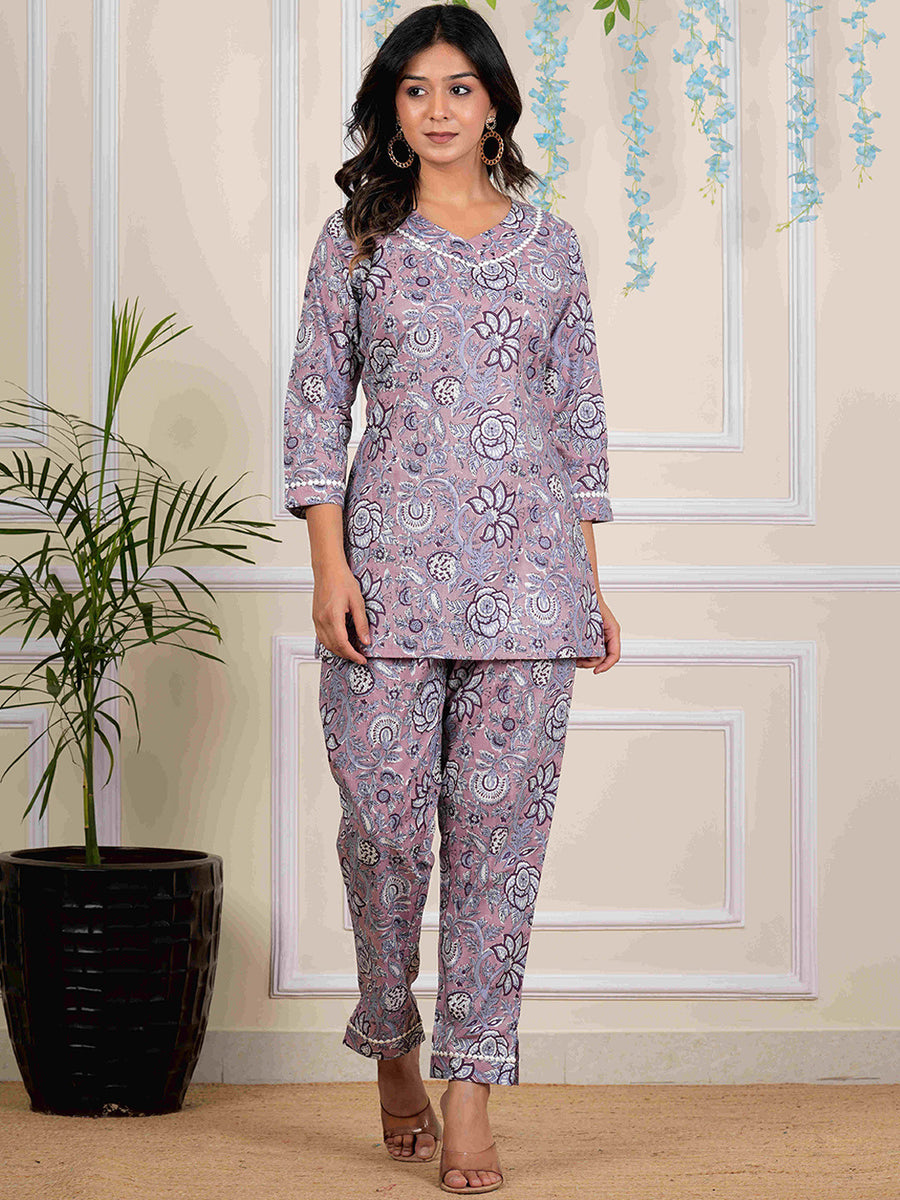 RAJPUTANA CAMISA Printed Pure Cotton Top With Trousers Lavender