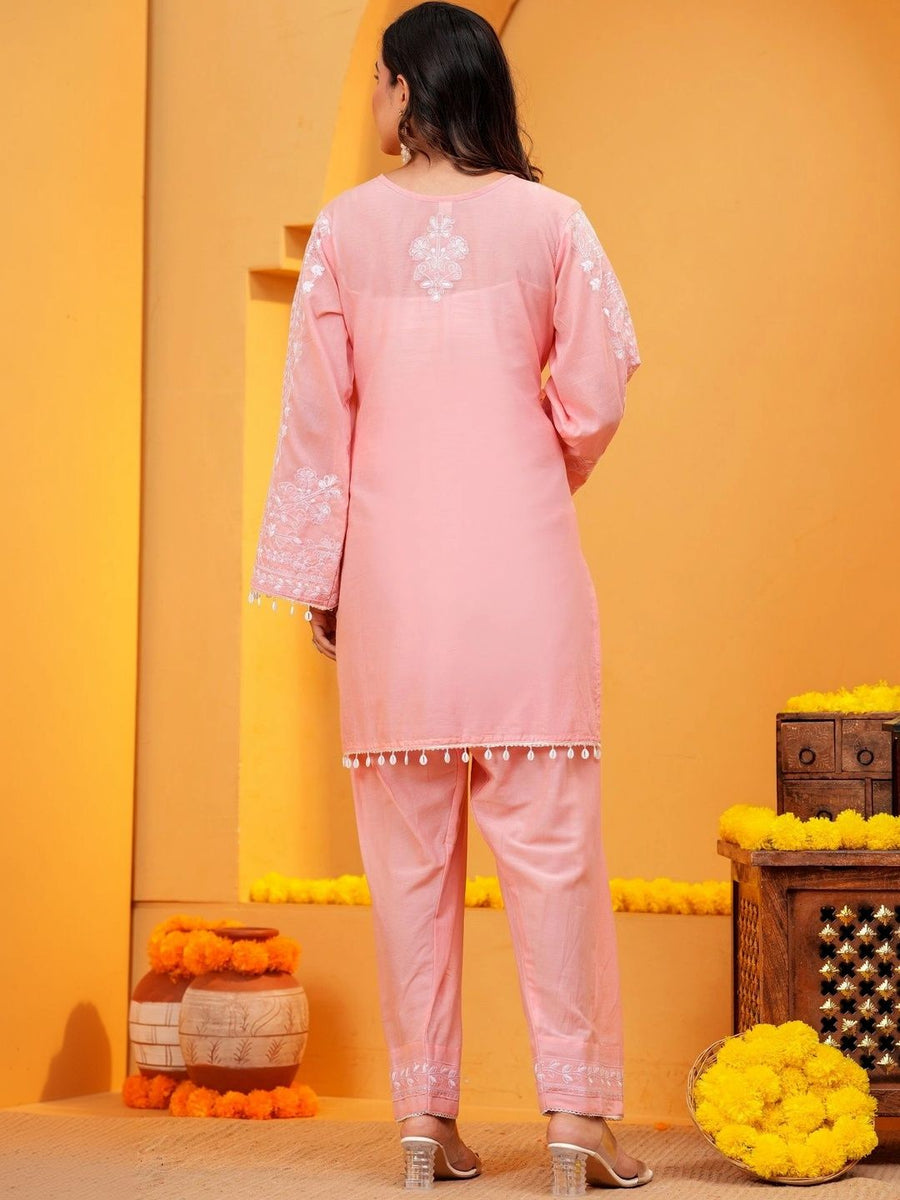Peach embroidered kurta set, alternate view