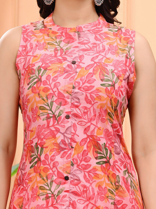 Rajputana Camisa Floral Printed Mandarin Collar Cotton Kurta Set – photo 3