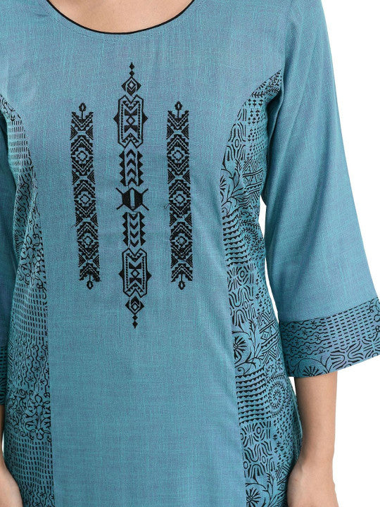 RAJPUTANA CAMISA Geometric Embroidered Straight Kurta Blue Black – photo 2