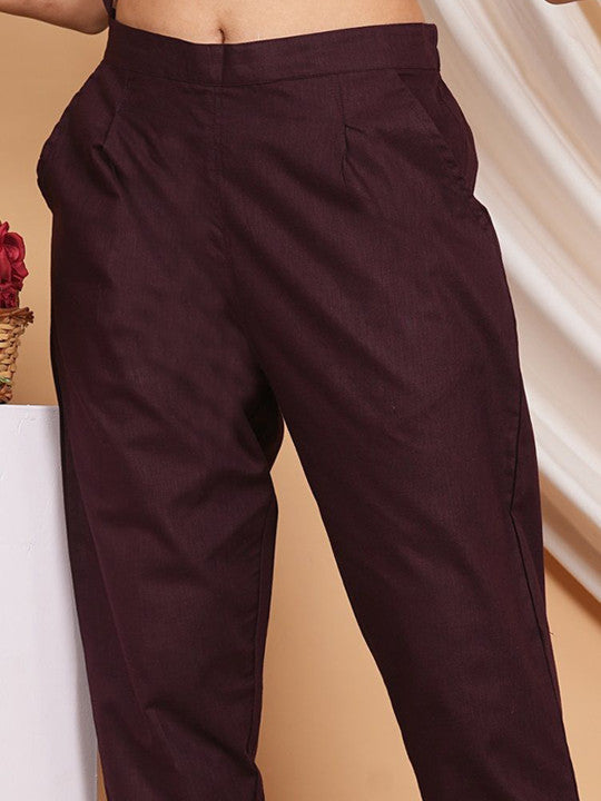 Rajputana Camisa High-Rise Linen Trousers Maroon – photo 4