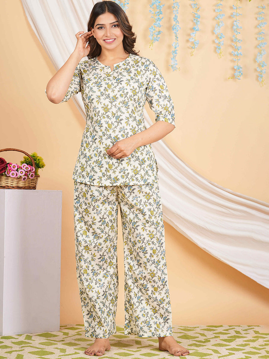 RAJPUTANA CAMISA Floral Printed Pure Cotton Night Suit Women