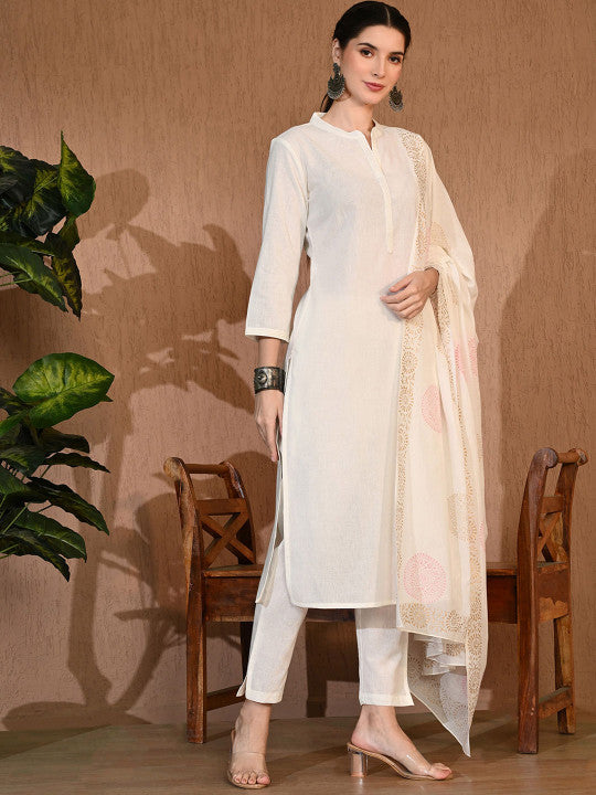 RAJPUTANA CAMISA Mandarin Collar Pure Cotton Kurta with Trouser and Dupatta – photo 2