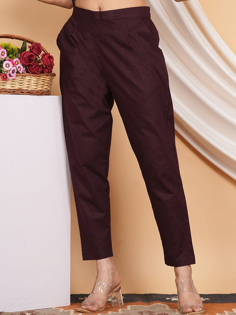 Rajputana Camisa High-Rise Linen Trousers Maroon