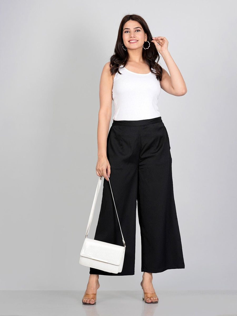 RAJPUTANA CAMISA Women Black Solid Straight Fit Woven Palazzos – photo 5