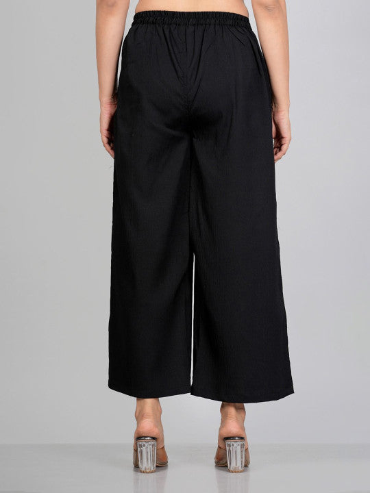 RAJPUTANA CAMISA Women Black Solid Straight Fit Woven Palazzos – photo 4