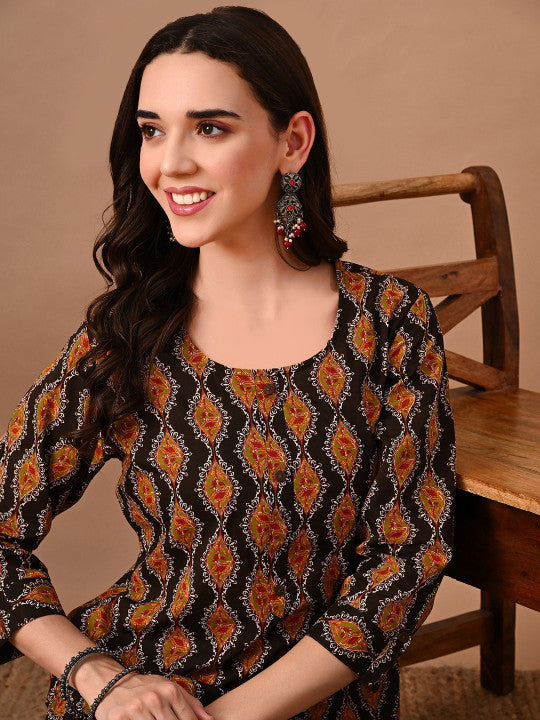 Rajputana Camisa Floral Printed Round Neck Cotton Straight Kurta – photo 2