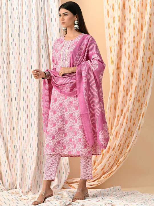 RAJPUTANA CAMISA Women Geometric Printed Kurta Set Trousers Dupatta – photo 3