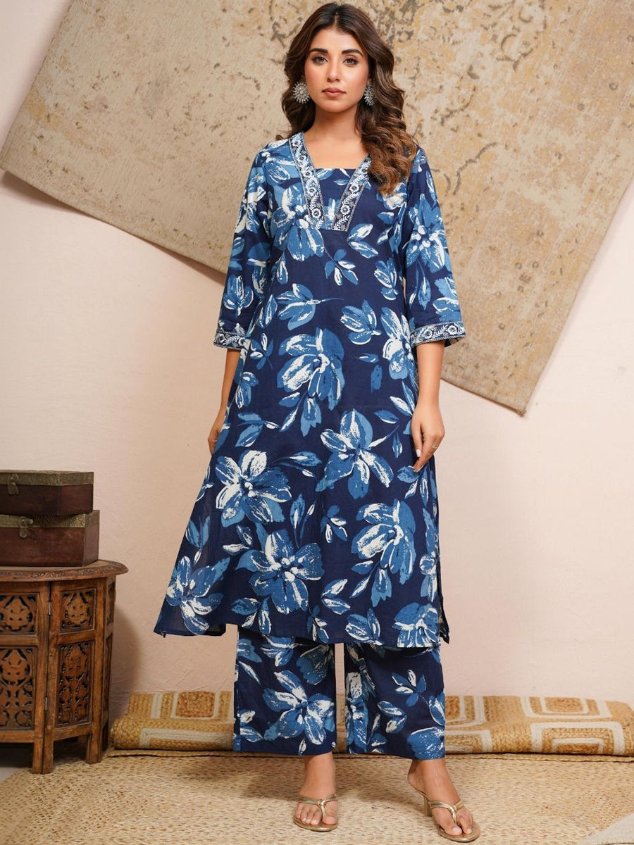 RAJPUTANA CAMISA Women Floral Printed Pure Cotton Kurta with Palazzos