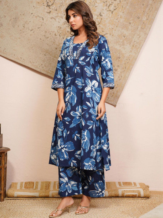 RAJPUTANA CAMISA Women Floral Printed Pure Cotton Kurta with Palazzos – photo 5