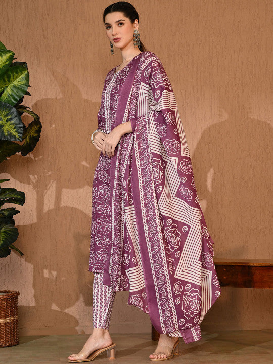 RAJPUTANA CAMISA Floral Printed Kurta Trouser Dupatta Set – photo 2