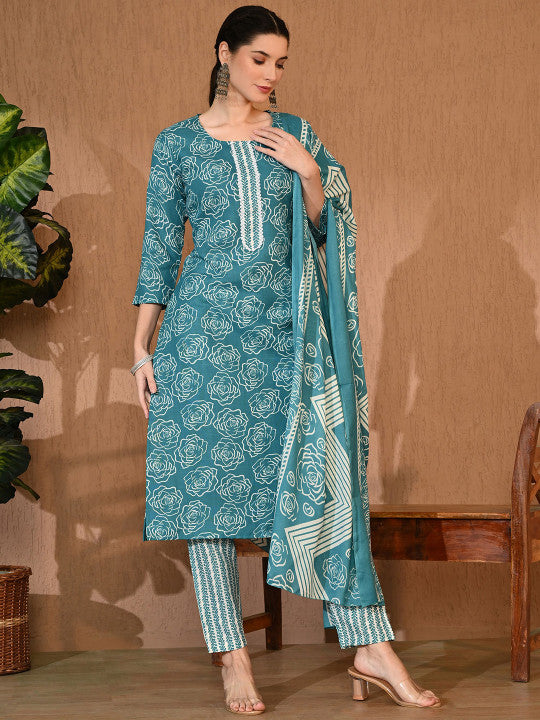 Rajputana Camisa Floral Printed Straight Kurta With Trouser And Dupatta – photo 2