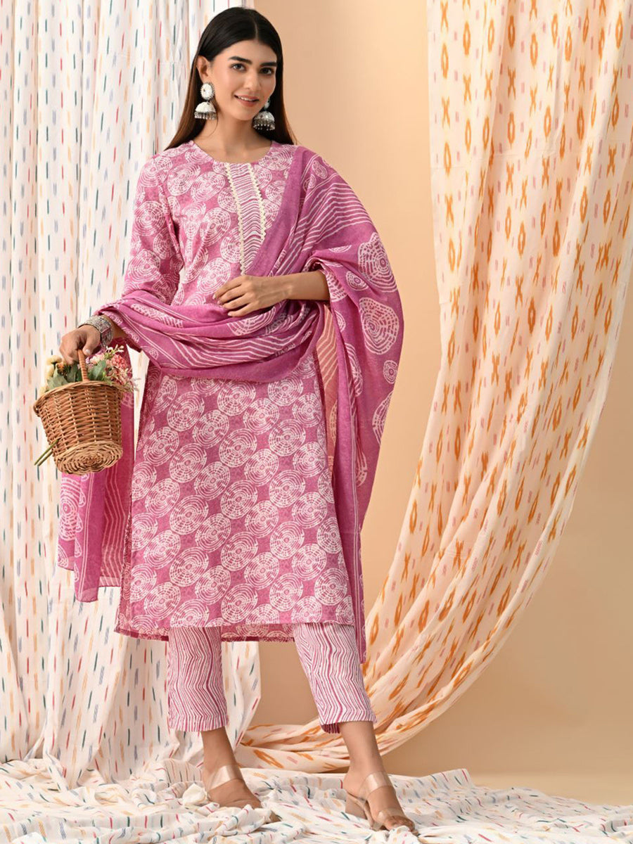 RAJPUTANA CAMISA Women Geometric Printed Kurta Set Trousers Dupatta