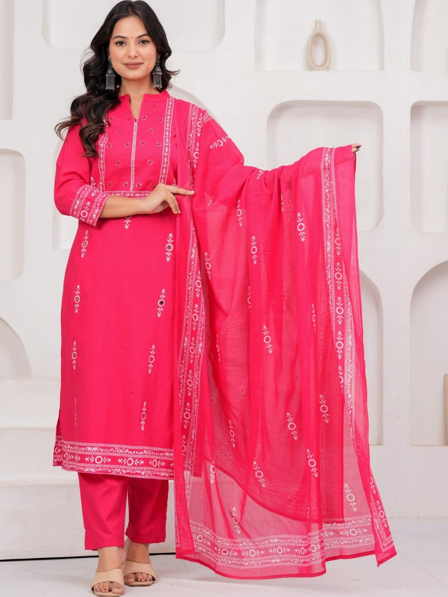 Rajputana Camisa Ethnic Motifs Printed Pure Cotton Kurta Set With Dupatta