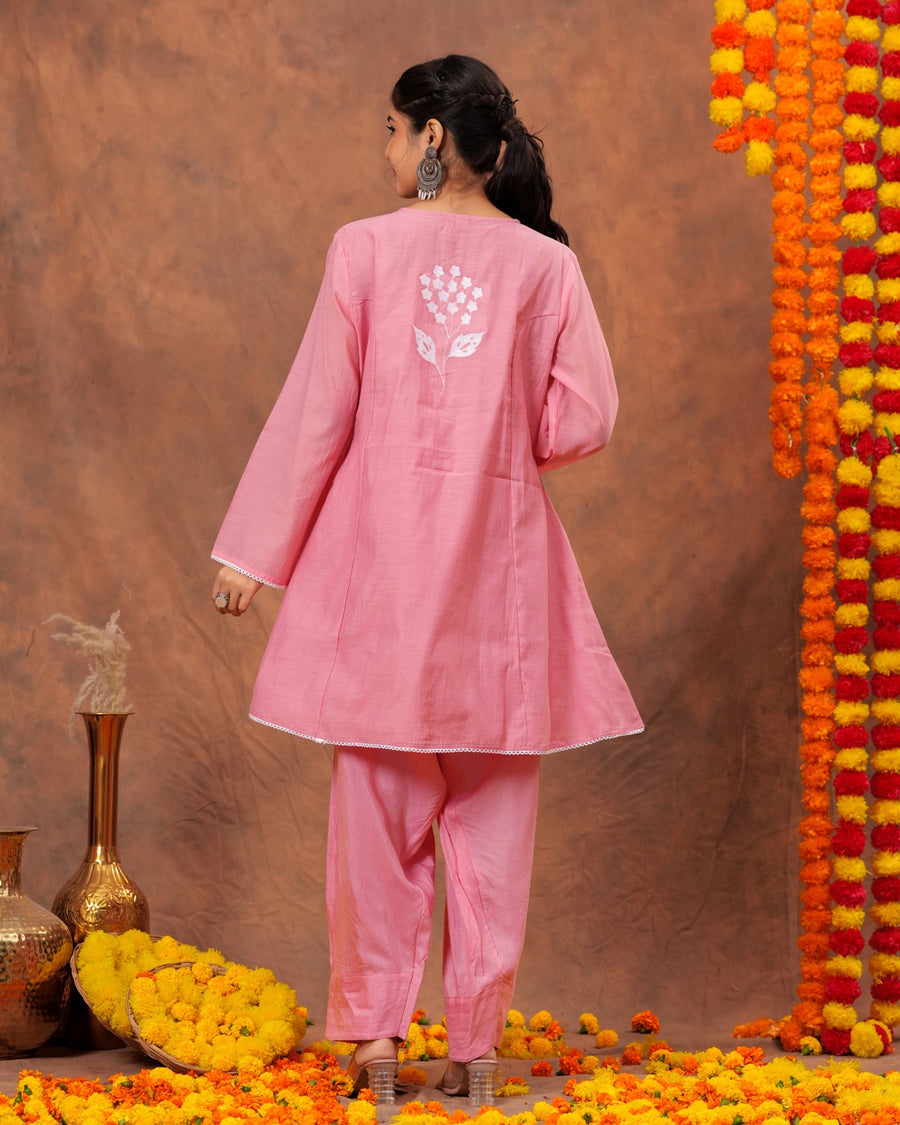 RAJPUTANA CAMISA Women Embroidered Pure Cotton Kurta Palazzo Dupatta Set - Peach