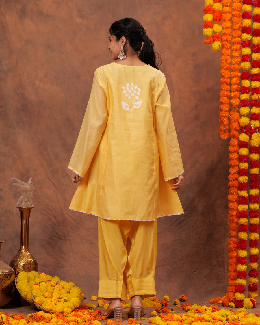 RAJPUTANA CAMISA Women Embroidered Pure Cotton Kurta Palazzo Dupatta Set - Yellow