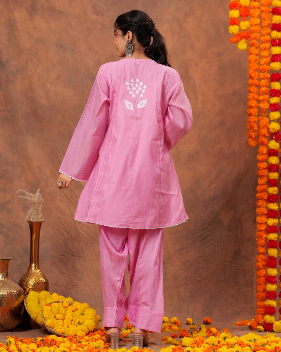RAJPUTANA CAMISA Women Embroidered Pure Cotton Kurta Palazzo Dupatta Set - Pink