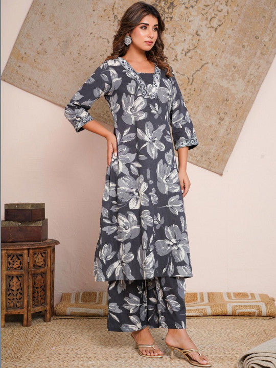 RAJPUTANA CAMISA Women Floral Printed Pure Cotton Kurta With Trousers – photo 3