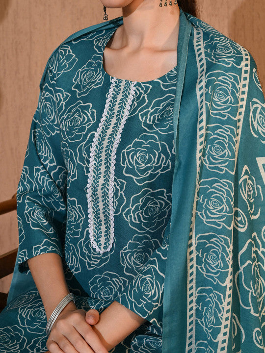 Rajputana Camisa Floral Printed Straight Kurta With Trouser And Dupatta – photo 3