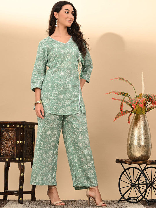 RAJPUTANA CAMISA Women Floral Printed V-Neck Pure Cotton Night Suit – photo 2