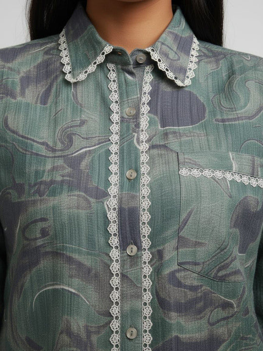 RAJPUTANA CAMISA Women Green Abstract Printed Casual Shirt