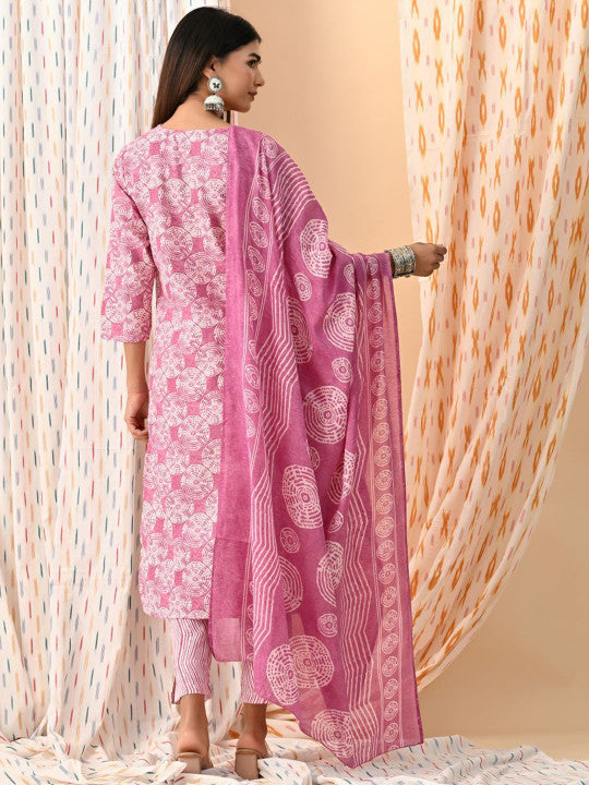 RAJPUTANA CAMISA Women Geometric Printed Kurta Set Trousers Dupatta – photo 4