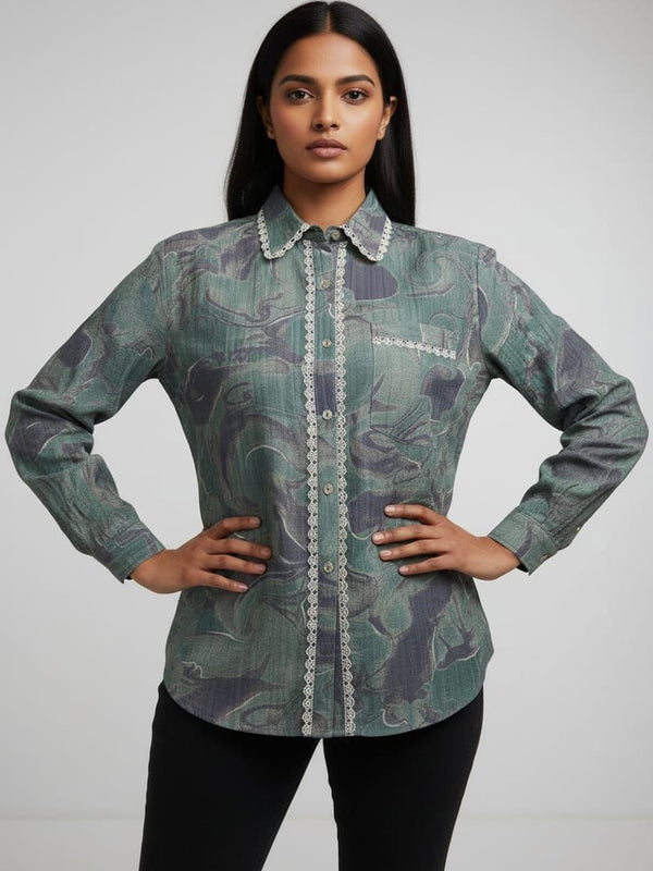 RAJPUTANA CAMISA Women Green Abstract Printed Casual Shirt