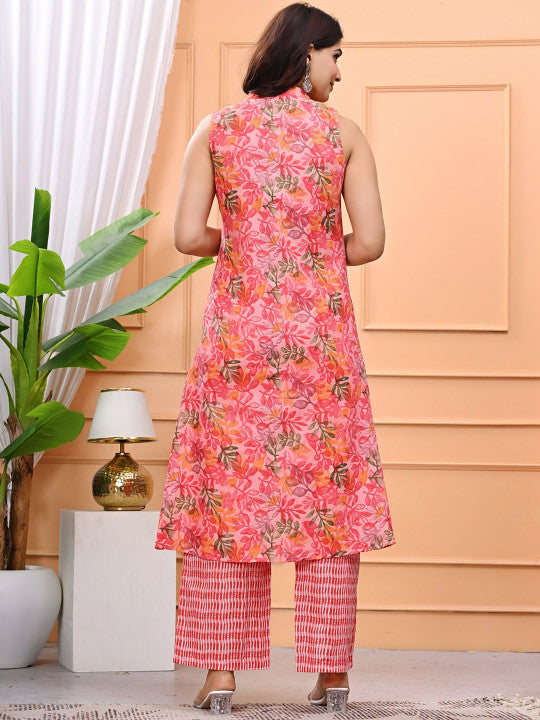 Rajputana Camisa Floral Printed Mandarin Collar Cotton Kurta Set – photo 2