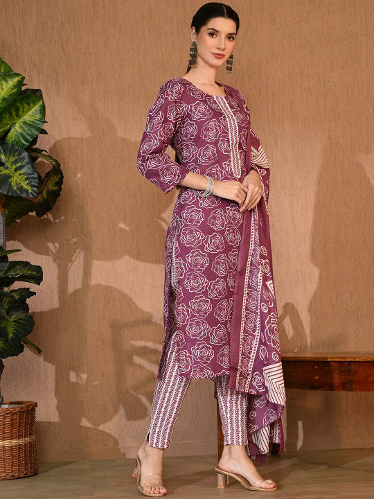 RAJPUTANA CAMISA Floral Printed Kurta Trouser Dupatta Set – photo 4