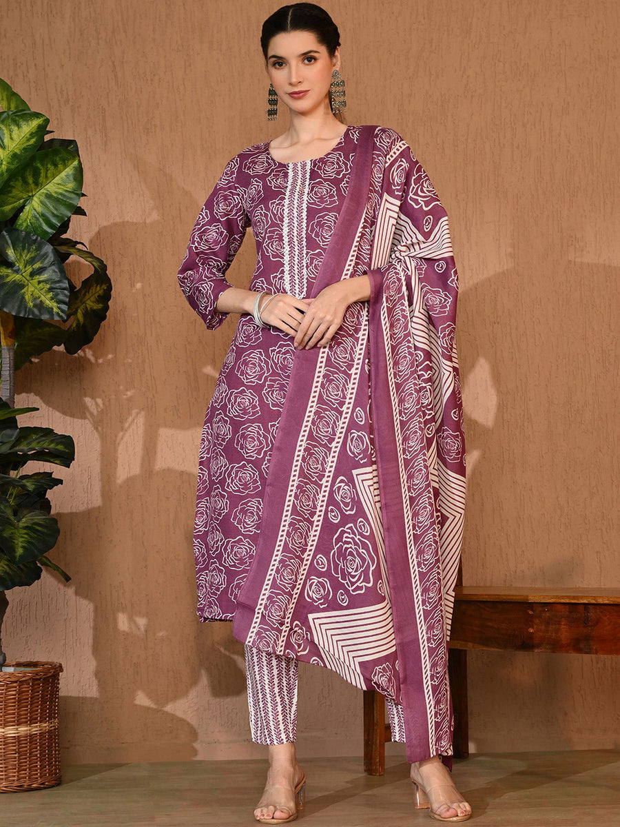 RAJPUTANA CAMISA Floral Printed Kurta Trouser Dupatta Set