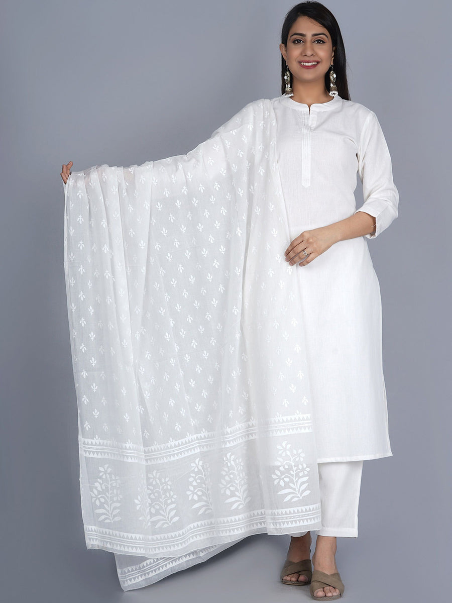 RAJPUTANA CAMISA Mandarin Collar Pure Cotton Kurta With Harem Pants Dupatta