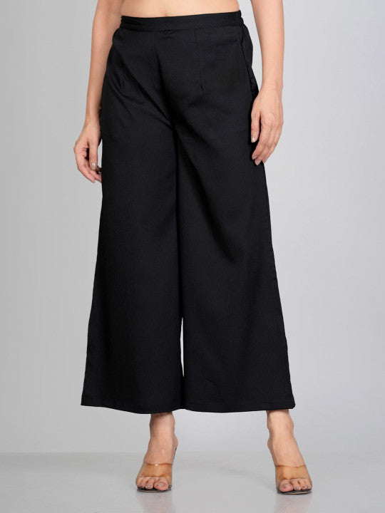 RAJPUTANA CAMISA Women Black Solid Straight Fit Woven Palazzos – photo 3