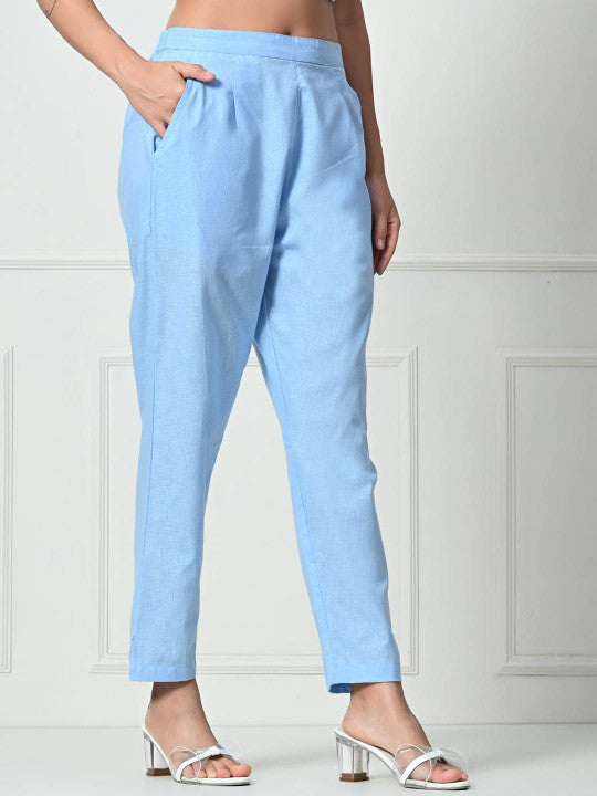 RAJPUTANA CAMISA Women Mid Rise Trousers Blue Linen Regular Fit – photo 3