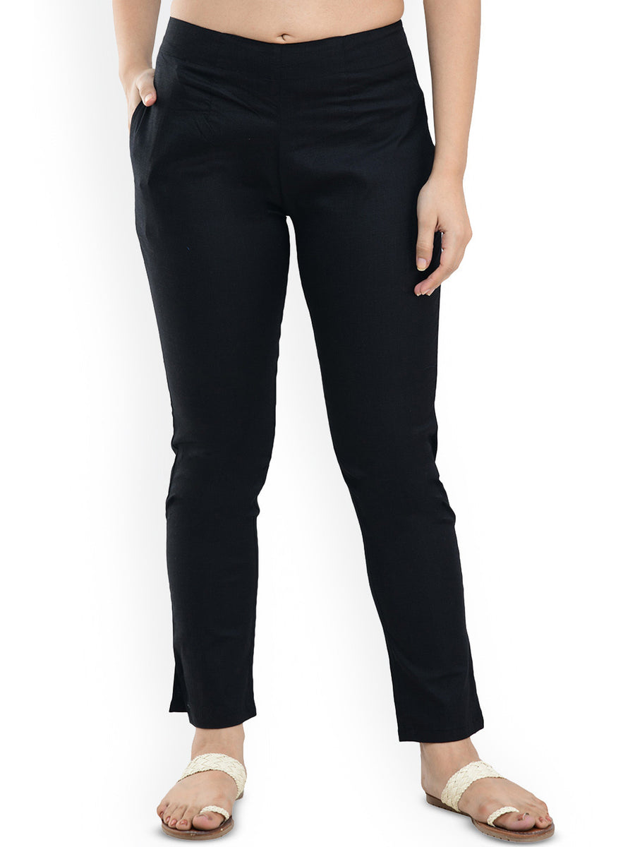 Rajputana Camisa Women Cotton Regular Fit Casual Trousers Black
