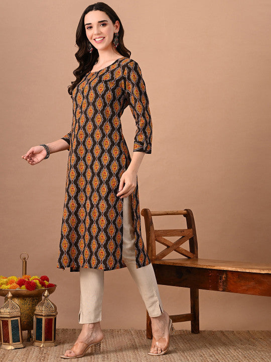 Rajputana Camisa Floral Printed Round Neck Cotton Straight Kurta – photo 4