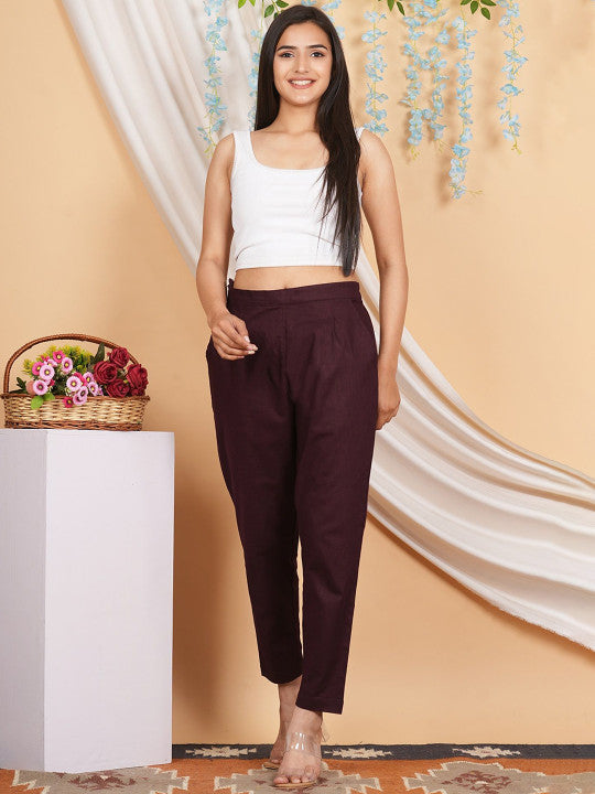 Rajputana Camisa High-Rise Linen Trousers Maroon – photo 3