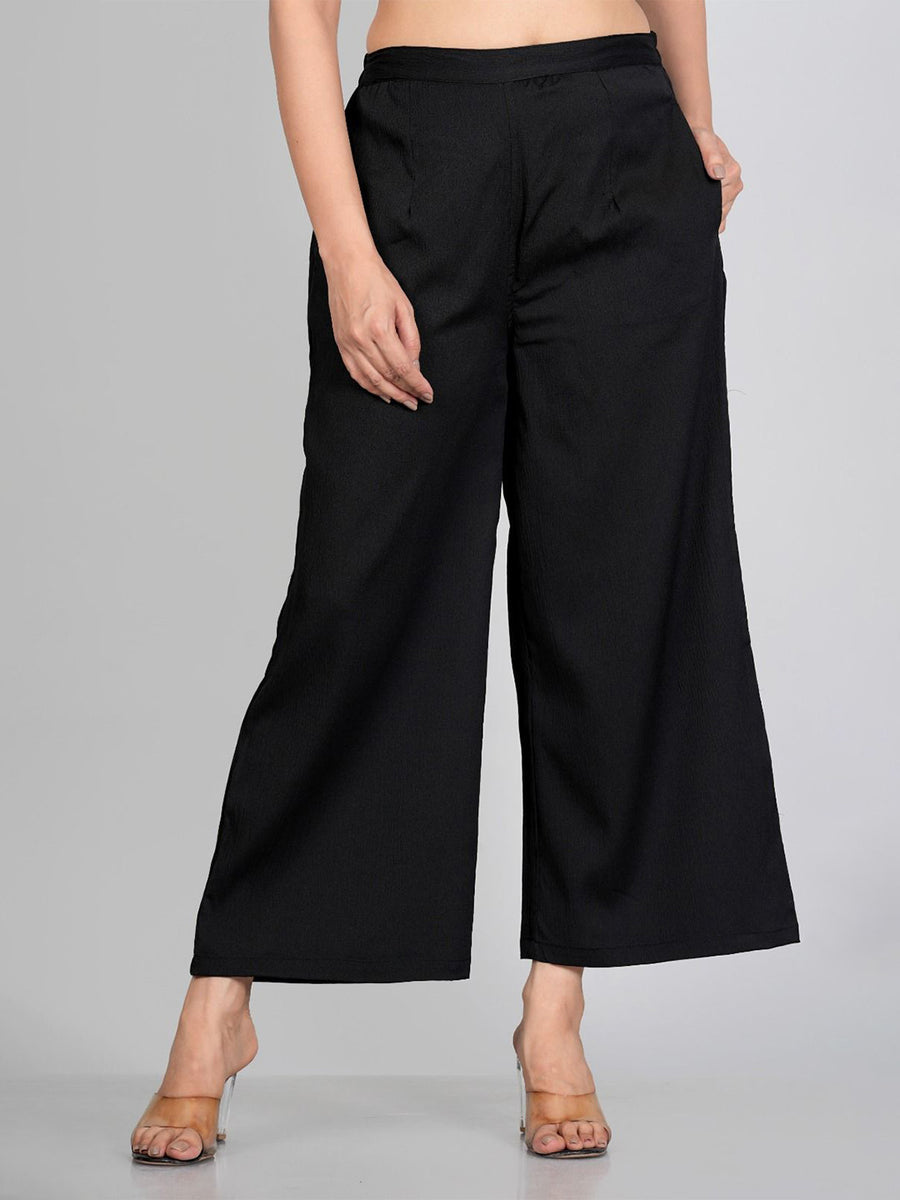 RAJPUTANA CAMISA Women Black Solid Straight Fit Woven Palazzos
