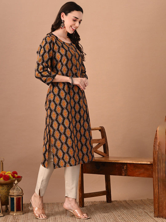 Rajputana Camisa Floral Printed Round Neck Cotton Straight Kurta – photo 3