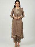 Rajputana Camisa Embroidered Thread Work Pure Cotton Kurta Set Brown