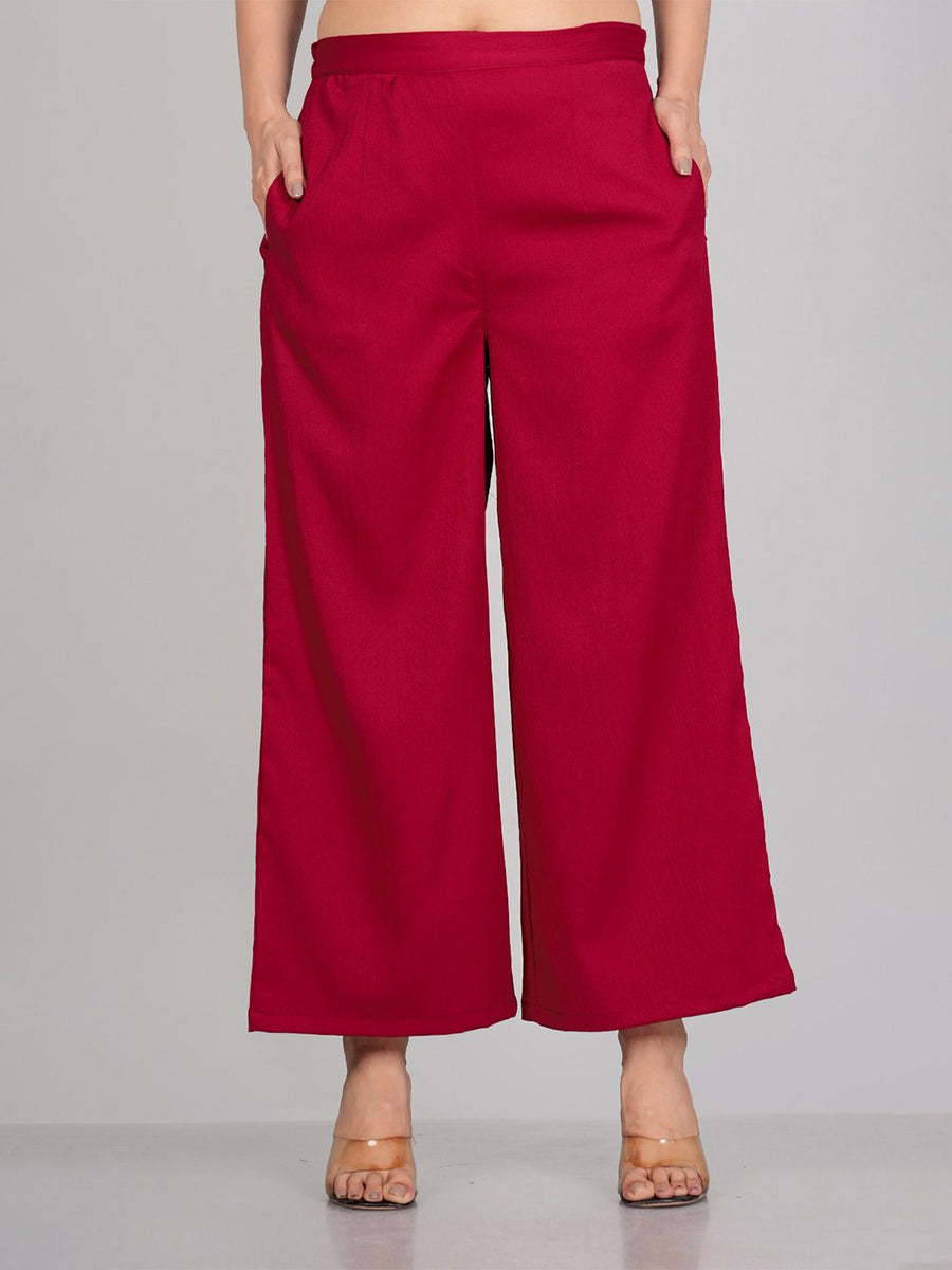 Rajputana Camisa Women Red Woven Straight Fit Palazzos