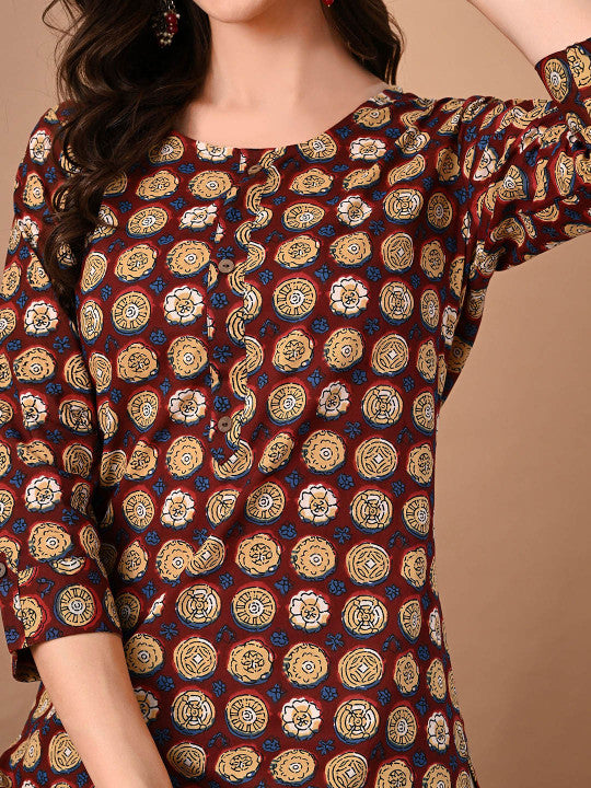 Rajputana Camisa Floral Printed Round Neck Cotton Straight Kurta – photo 2