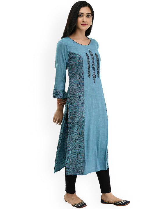 RAJPUTANA CAMISA Geometric Embroidered Straight Kurta Blue Black – photo 3