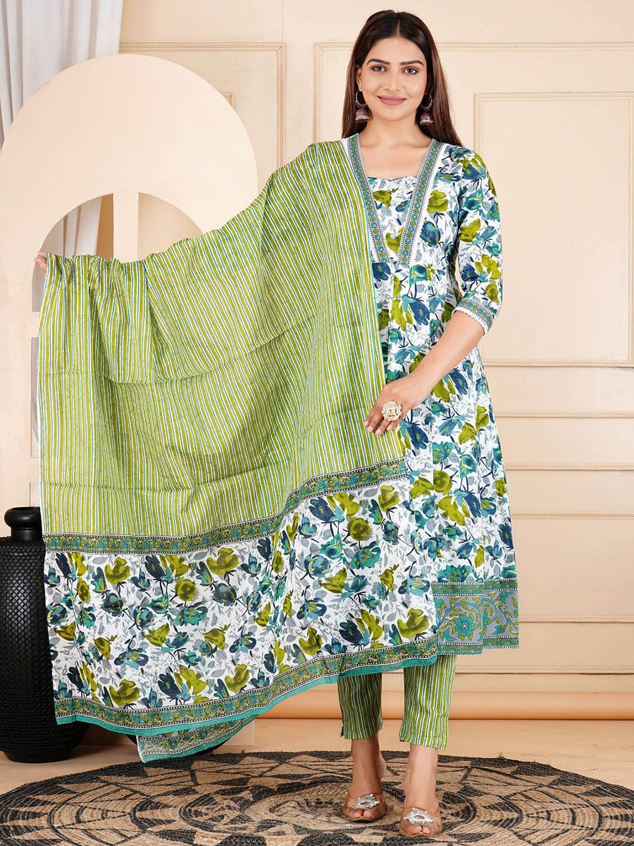 RAJPUTANA CAMISA Women Floral Print Pure Cotton Anarkali Kurta Set