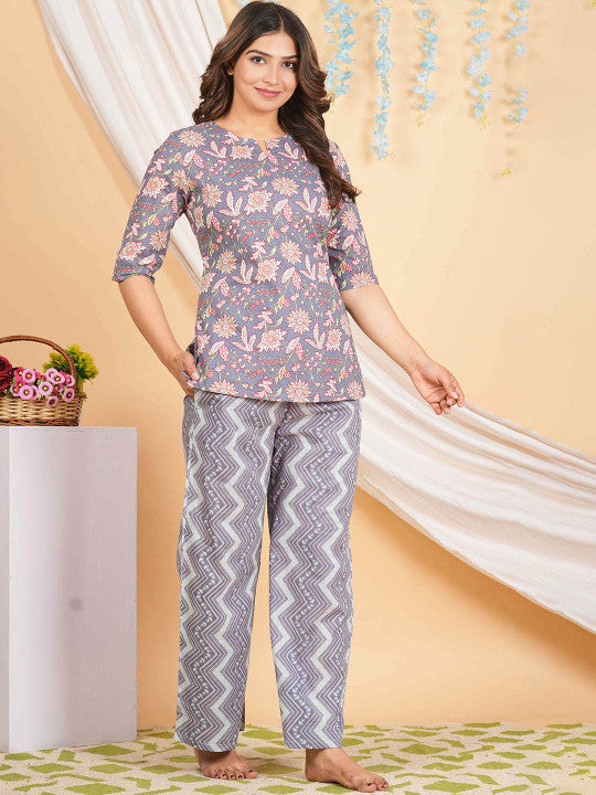 Rajputana Camisa Floral Printed Pure Cotton Night Suit – photo 4