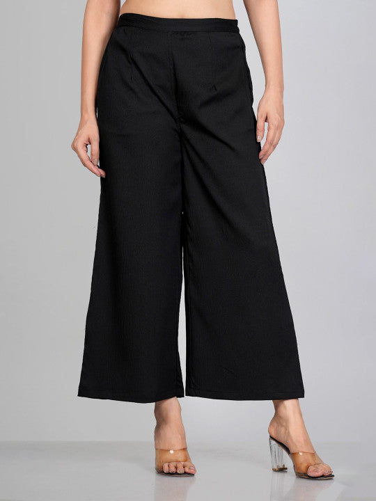RAJPUTANA CAMISA Women Black Solid Straight Fit Woven Palazzos – photo 2