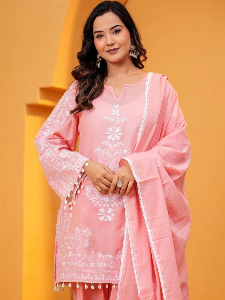 Peach embroidered kurta set, back view