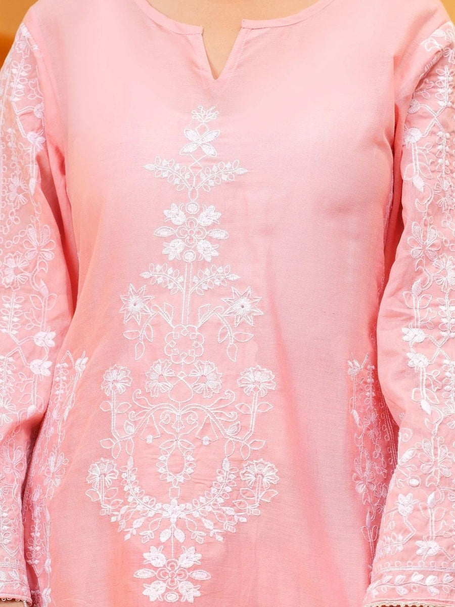 Peach embroidered kurta set, styled look