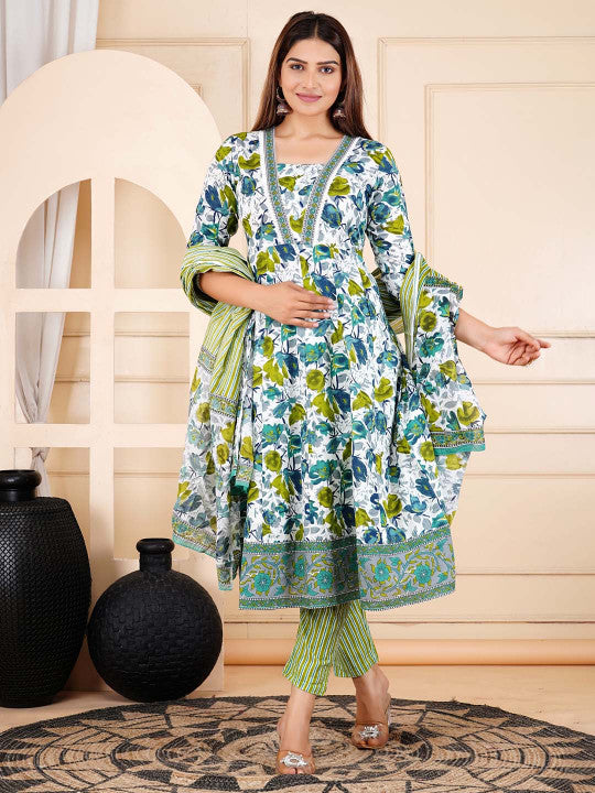 RAJPUTANA CAMISA Women Floral Print Pure Cotton Anarkali Kurta Set – photo 4